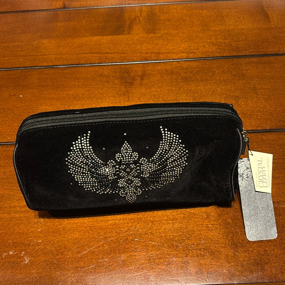 Christine Alexander Angel Wings Cross Crystall Bling Black Velvet 10” NWT